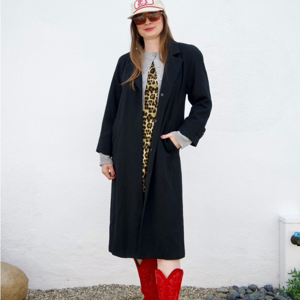 Vintage Wool Blend Black Long Coat